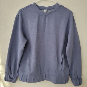 90 Degree By Reflex Blue Crew Neck Sweater with Ruffled Hem